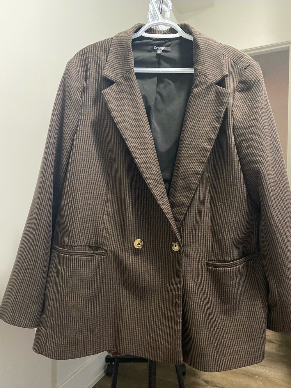 Oversized Brown Pinstripe Double-Breasted Blazer